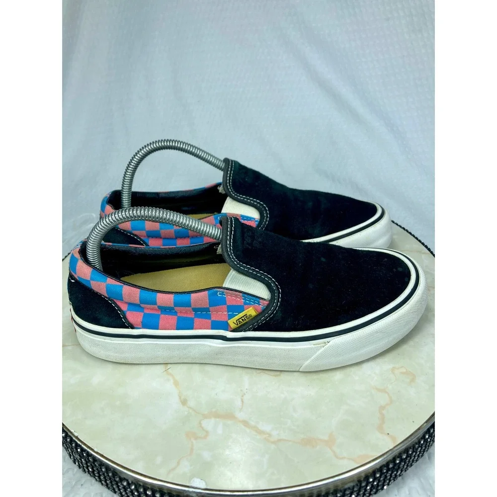 Vans Suede Platform Slip-On Shoes Womens Sz 8.5 Black Pink Checkerboard Sneakers
